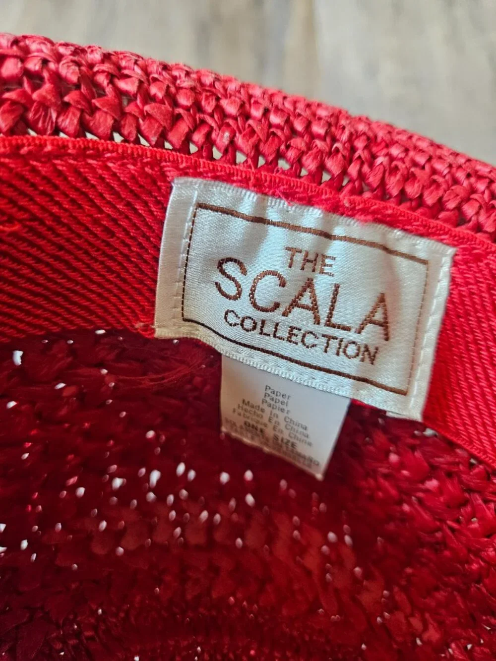 Scala Women's Red paper raffia summer sun hat vintage one size